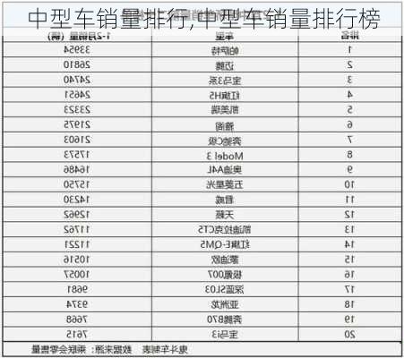 中型车销量排行,中型车销量排行榜