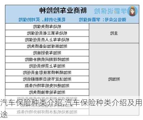 汽车保险种类介绍,汽车保险种类介绍及用途