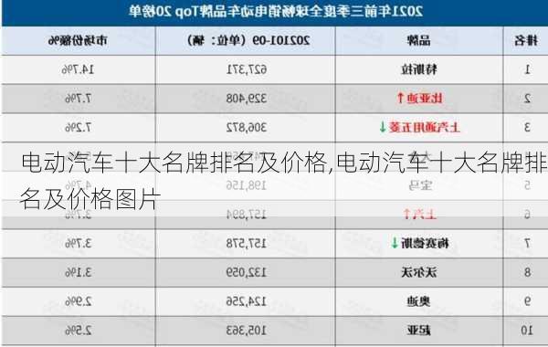 电动汽车十大名牌排名及价格,电动汽车十大名牌排名及价格图片