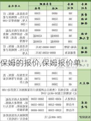 保姆的报价,保姆报价单