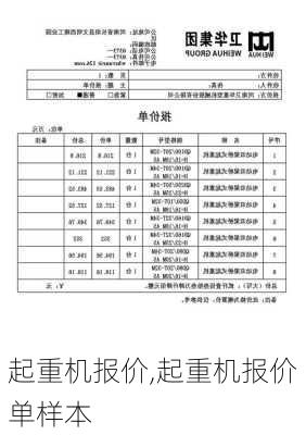 起重机报价,起重机报价单样本