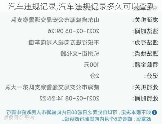 汽车违规记录,汽车违规记录多久可以查到