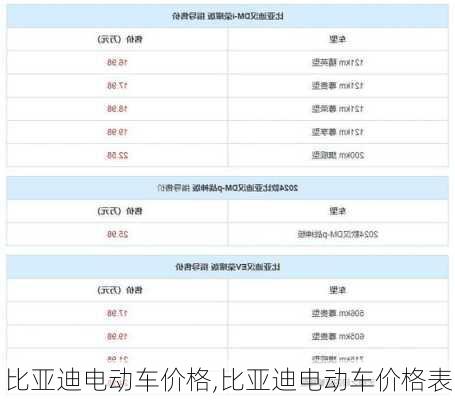 比亚迪电动车价格,比亚迪电动车价格表