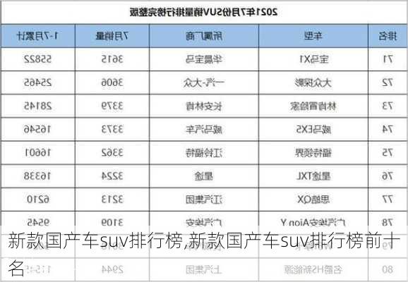 新款国产车suv排行榜,新款国产车suv排行榜前十名