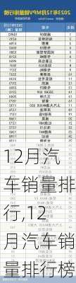 12月汽车销量排行,12月汽车销量排行榜