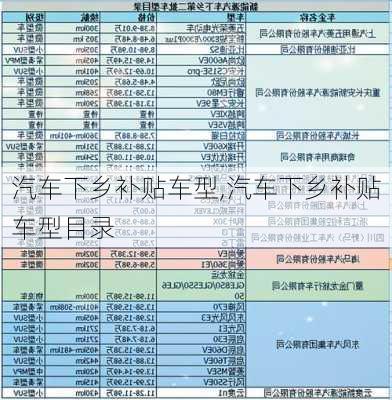 汽车下乡补贴车型,汽车下乡补贴车型目录