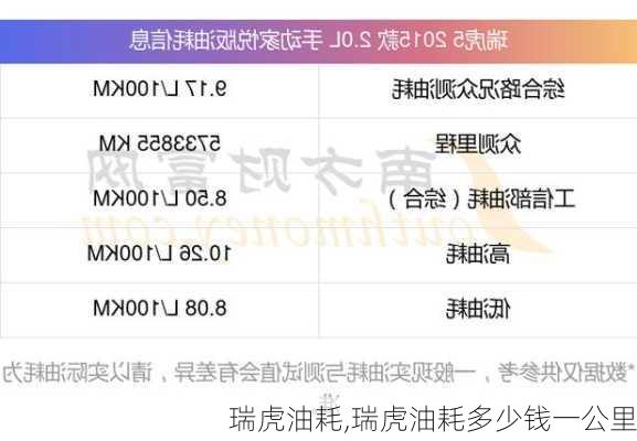 瑞虎油耗,瑞虎油耗多少钱一公里