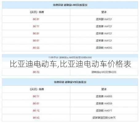 比亚迪电动车,比亚迪电动车价格表